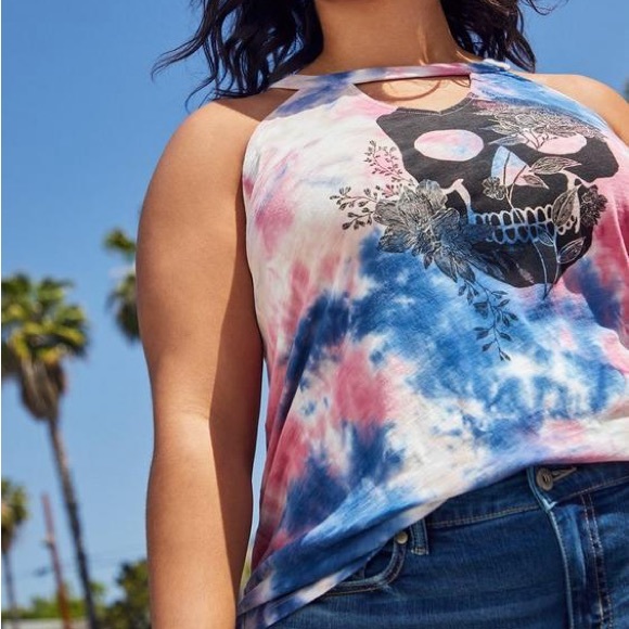 🆕 NWT Women’s torrid 2 Classic Fit Choker Tank  Cotton Candy Skull Tie Dye - Picture 10 of 12